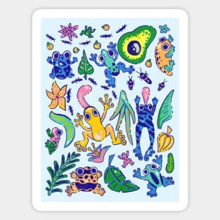 Vibrant Cartoon Dart Frogs Amphibian Pattern Magnet